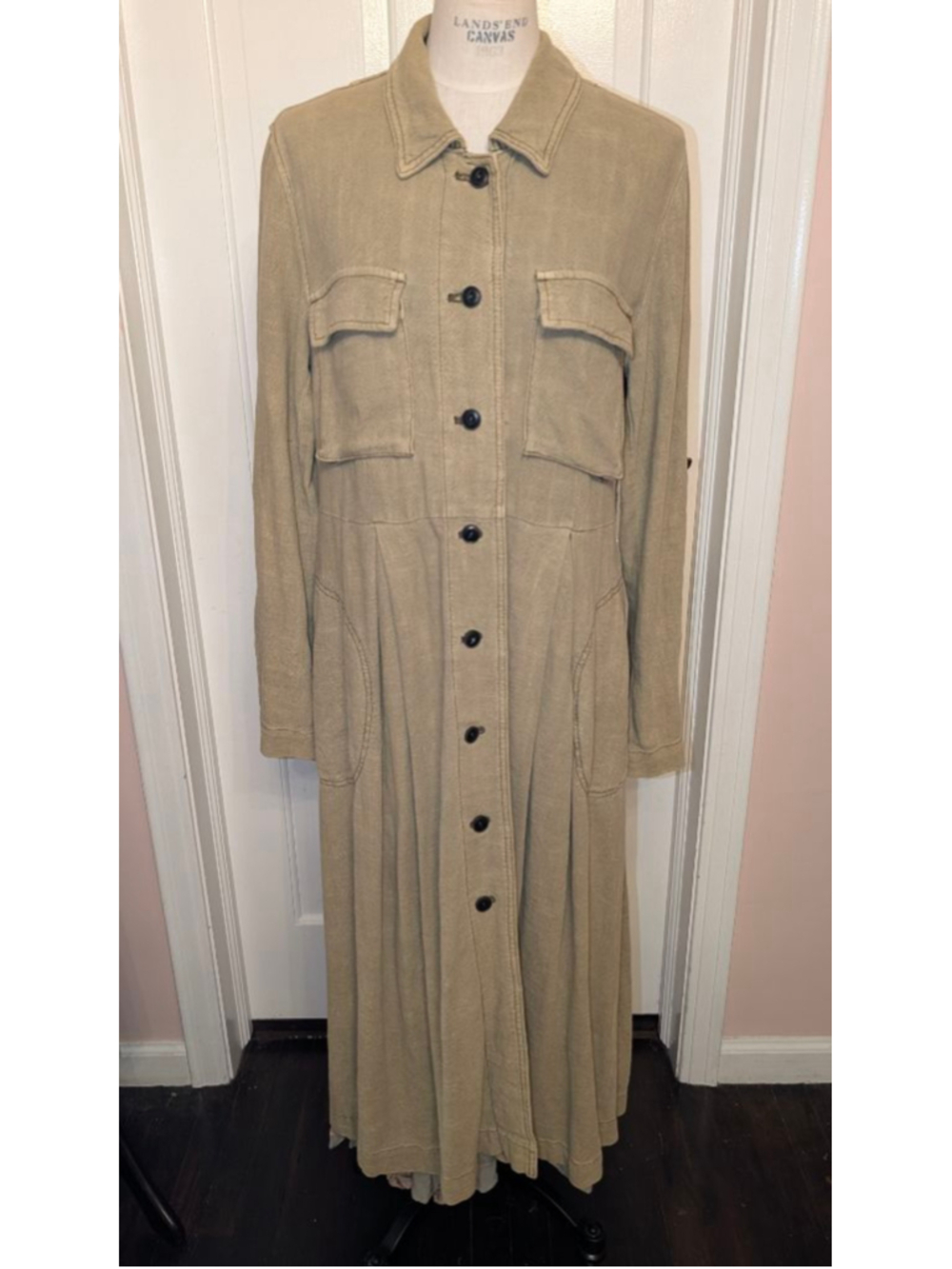 Free People Rainz Duster Jacket Linen Viscose Long Trench Coat Pockets Size Smal - Picture 1 of 9